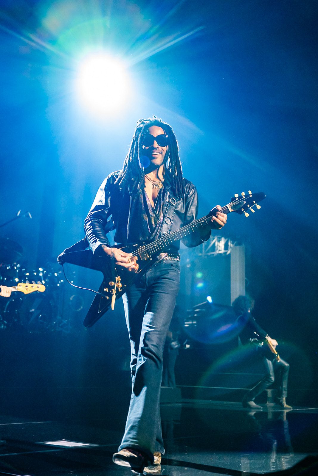 Rocker Lenny Kravitz sings and plays guitar during the Blue Electric Light Las Vegas residency at Dolby Live at the Park MGM in Las Vegas, NV on October 25, 2024.