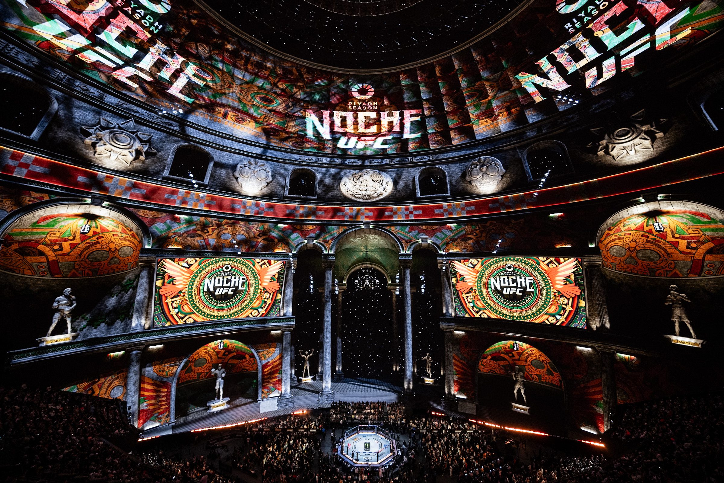 UFC Noche event at the Sphere, showing the bowl, media plane, and cage.