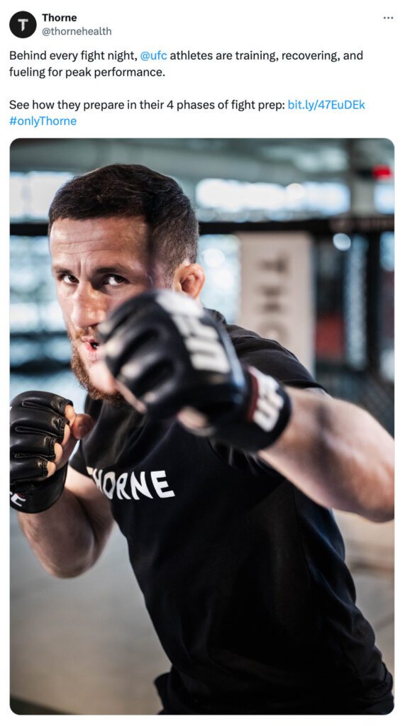 Merab Dvalishvili throwing a focused punch toward the camera during a Thorne campaign shoot inside the UFC Performance Institute in Las Vegas.