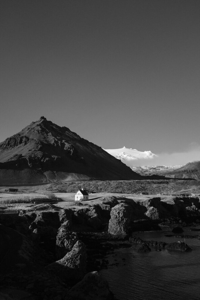 Kirkjufell mountain Iceland black and white
